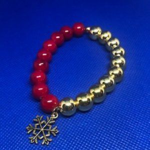 Red Jade & Gold Hematite 10mm Bead Bracelet